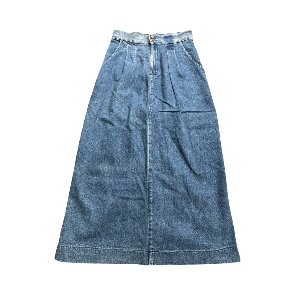 Dockers Maxi Skirt Women 12 30x35 Blue Denim Pleated Vintage 90s Cotton USA Made